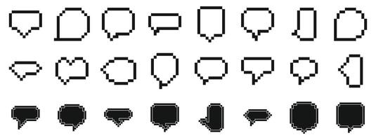 Pixel dialogue box icon set. Pixelated speech bubbles communicating different messages and ideas vector