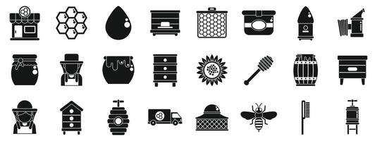 Apiculture business icon set. Beekeeping and honey production icons set featuring beekeepers, honeycombs, and equipment vector