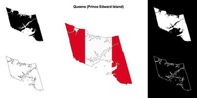 Queens county, Prince Edward Island outline map set vector