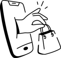M commerce icon in doodle style vector