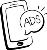 Mobile ad icon in drawing style vector