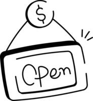 A doodle icon of hanging opening board vector