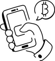A doodle style icon of buy bitcoin online vector