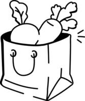 Grocery bag icon in doodle style vector