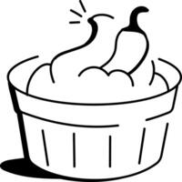 A doodle icon of chilli sauce in a bowl with chilli peppers on top vector