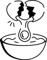 A simple doodle icon of a cracked egg falling into a bowl vector