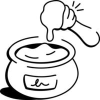 Doodle icon of a honey dipper dipping into a jar of honey vector