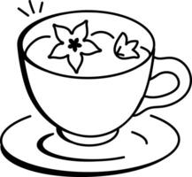 Doodle icon of a cup of herbal tea with flowers vector