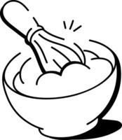 Doodle icon of a mixing bowl with a whisk vector