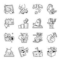 Bundle of Mobile Doodle Style Icons vector
