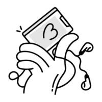 An icon of mobile handsfree in doodle style vector