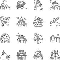 Bundle of Paris Monuments Doodle Style Icons vector