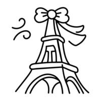 Eiffel tower icon in doodle style vector