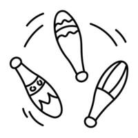 Juggling pins icon in hand drawn style vector