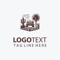 jeep between cactus and date tree logo vector