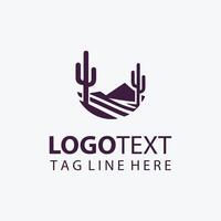 logo with cacti, mountains, and tree vector