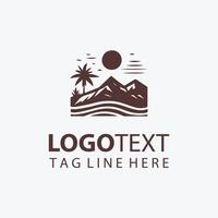 Minimalist desert logo with cacti sun and mountains vector