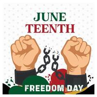 Two hands clenched into fists with broken chains. Juneteenth Celebrates Black Freedom. Juneteenth concept. Flat illustration. vector