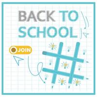Tic tac toe game with pencil and lamp ideas. Bright color background. Back to School concept. Flat illustration. vector
