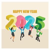 People are celebrating the New Year 2025. Colorful font on a bright background. Happy New Year 2025 concept. Flat illustration. vector