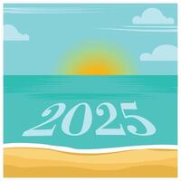 New Year 2025 with beach views. Goodbye 2024, welcome 2025. Happy New Year 2025 concept. Flat illustration. vector