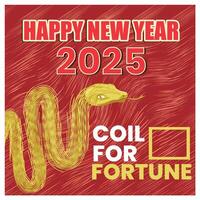 New Year 2025, Year of the Snake. Gold and white colors on a red background. Happy New Year 2025 concept. Flat illustration. vector