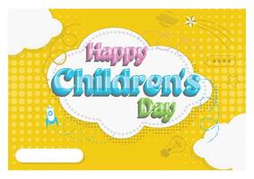 A colorful celebration of Children's Day. Imaginative world with a yellow background and white clouds. Children's Day concept. Flat illustration. vector
