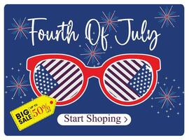 Sales promotion advertisement on Independence Day. Glasses with American flag. Independence Day USA concept. Flat illustration. vector