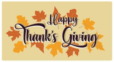 Thanksgiving text with autumn leaves. A day of thanksgiving after the harvest season. Thanksgiving concept. Flat illustration. vector