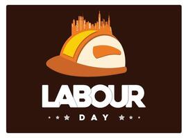 Labor Day with safety helmet and building. Maintain safety at work. Labor Day concept. Flat illustration. vector