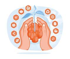 Tree with ESG icon in hand. Business governance using renewable resource technology. ESG concept. Flat illustration. vector