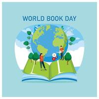 Open book and globe. The importance of knowledge that emerges from a book. World Book Day concept. Flat illustration. vector