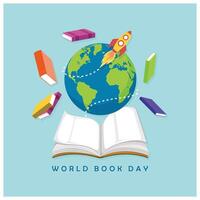 Globe and book. Increase knowledge by reading books. World Book Day concept. Flat illustration. vector