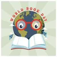 Open book with globe. The importance of knowledge from a book. World Book Day concept. Flat illustration. vector