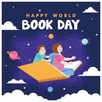 Children fly with open books. Reading books can increase insight and knowledge. World Book Day concept. Flat illustration. vector