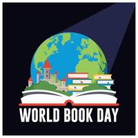 A pile of colorful books with open books. The importance of knowledge from a book. Happy Book Day concept. Flat illustration. vector