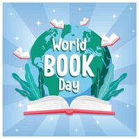 Open book with globe. Reading books increases imagination. Happy Book Day concept. Flat illustration. vector