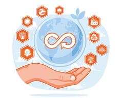 Hand-holding circular economy icon. Maximizing the efficiency of natural resources. Natural resources concept. Flat illustration. vector