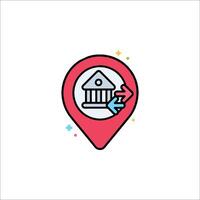 A map pin with a bank building icon vector