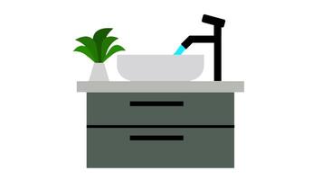Animation of a modern bathroom sink with a basin, mirror, towel, soap, stylish faucet, and minimalist vanity for home or interior design concepts for washing hand and face video