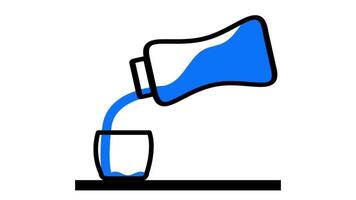 Animation of water being poured into a clear glass, highlighting a realistic flow and splashes, ideal for hydration or beverage commercials video