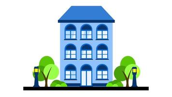 Animation of a sleek office building with large windows and a modern design, representing corporate architecture video