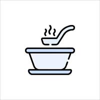 A soup bowl with a spoon and a pot of water vector