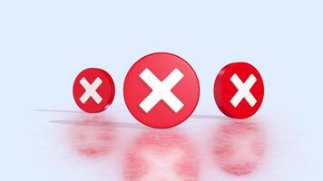 Wrong Symbol 3D Animation. Cross Checkmark 3D Icons on a Reflective Floor. 4K video