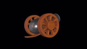 Ancient Vintage Cannon Rotating on a Transparent Background. Seamless Loop. 4K video