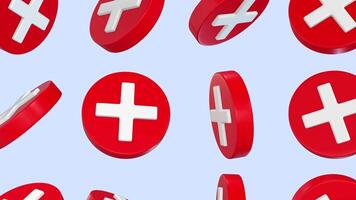 3D Cross Checkmark Sign on a Red Background Falling Animation. Wrong Symbol 3D. 4K video