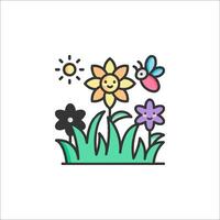 A colorful flower and bee icon vector