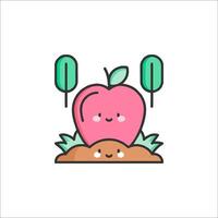 An apple and a tree with a plant in the middle vector