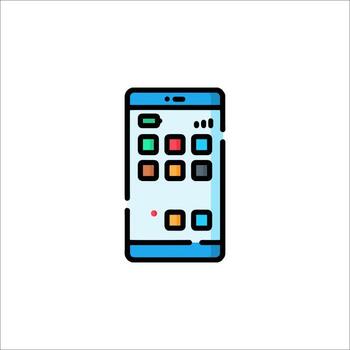 A phone with a button on it is shown in a flat style vector