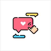 A hand touching a speech bubble with a heart vector